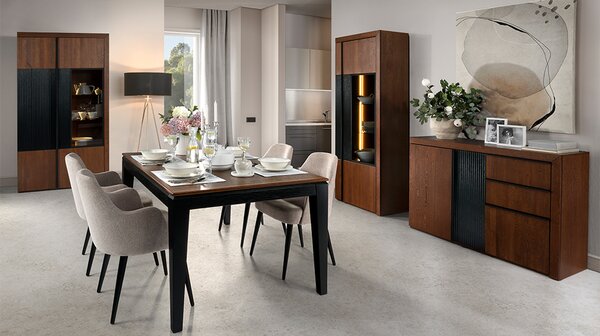 Szynaka Vitrína Paris II 15 106 cm z masivu s LED osvětlením dub antický/černá