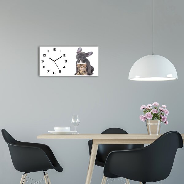 Moderní skleněné hodiny na stěnu Pes a kočka pl_zsp_60x30_f_80558737