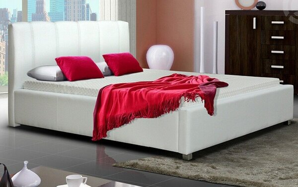Čalouněná postel s úložným prostorem CS35008, bílá ekokůže, 160x200 cm