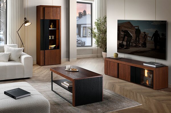 Szynaka TV stolek Paris II 25 182 cm z masivu s LED osvětlením dub antický/černý