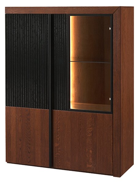 Szynaka Vitrína Paris II 15 106 cm z masivu s LED osvětlením dub antický/černá