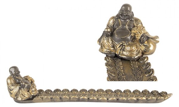 Sada 6 stříbrno-zlatých plastových stojánků na vonné tyčinky Buddha – 33x8x7 cm