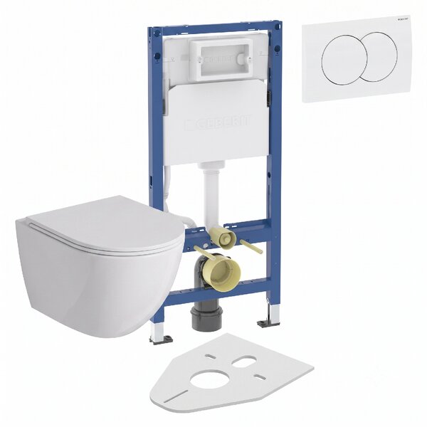 WC SET Geberit DuoFix s WC mísou Caneo, bílá + tlačítko Delta 01, bílé + izolační deska