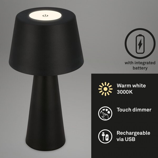 BRILO 7437015 LED nabíjecí stolní lampa pr.16,5 cm 3,5W 400lm černá - BRILO