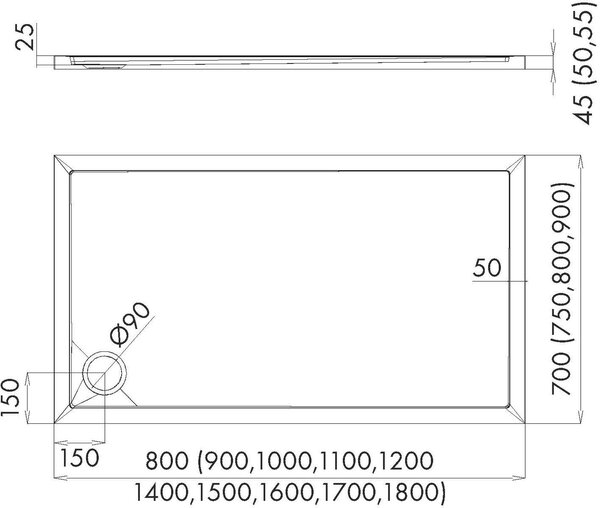 Schedline Estima obdélníková sprchová vanička 90x70 cm bílá 3SP.E2P-7090