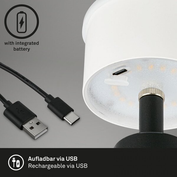 BRILO 7437015 LED nabíjecí stolní lampa pr.16,5 cm 3,5W 400lm černá - BRILO