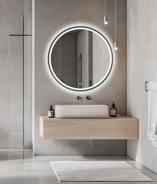 Venti Orion Graphite zrcadlo 60x60 cm kulatý s osvětlením s vyhřívací podložkou grafitová 5905951180373
