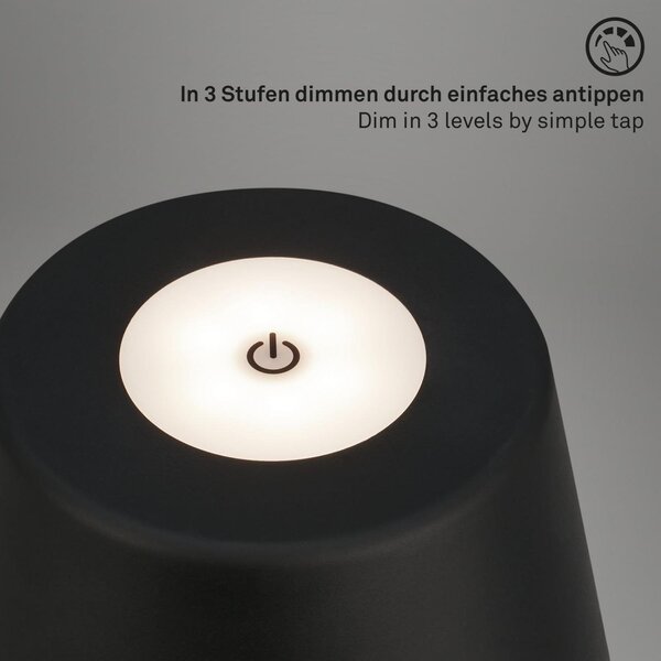 BRILO 7437015 LED nabíjecí stolní lampa pr.16,5 cm 3,5W 400lm černá - BRILO