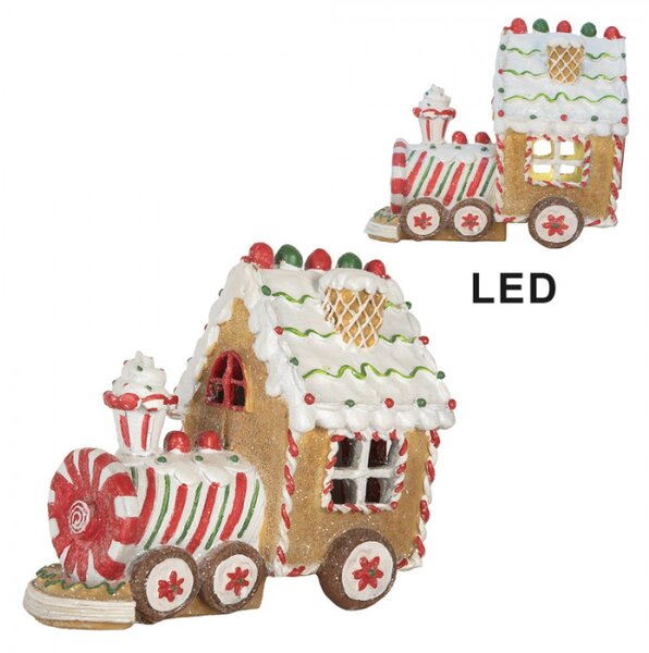 Hnědá plastová vánoční dekorace vláček s LED světlem a hudbou – 21x12x17 cm
