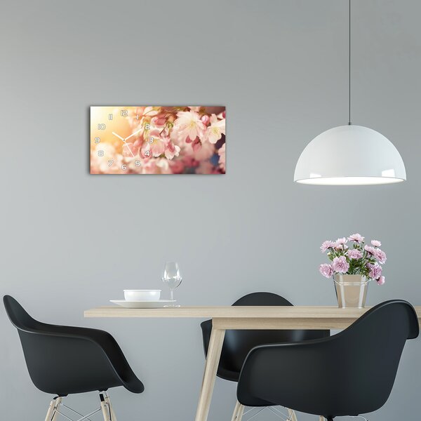 Skleněné hodiny na stěnu tiché Květy višně pl_zsp_60x30_f_81037561