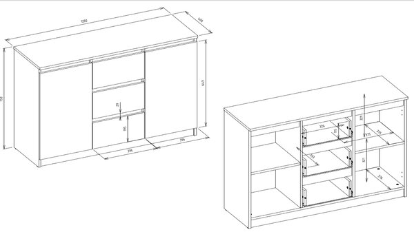 TP Living Komoda Saloe 2D3S 120 cm antracit/dub artisan