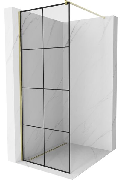 Mexen Kioto sprchová zástěna 80x200 cm 8 mm, zlatý profil, sklo černý vzor 1, 800-080-101-01-77