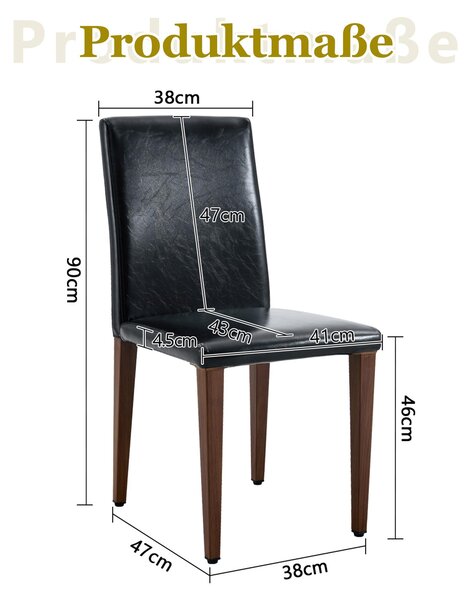Sada 6 jídelních židlí, minimalistický design, materiál: polyuretan (PU), kovové nohy, vzhled dřeva, lehce provedení (barva: ořech + černá)