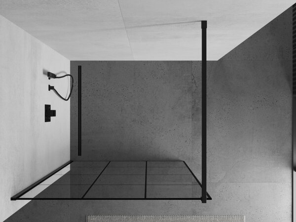 Mexen Kioto sprchová zástěna 100x200 cm 8 mm, černý profil, sklo černý vzor 1, 800-100-101-70-77