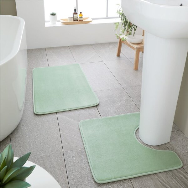 Světle zelené WC koupelnové předložky z paměťové pěny v sadě 2 ks 50x80 cm Anti-Bacterial – Catherine Lansfield