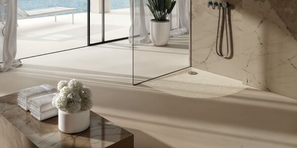 Schedline Libra Cashmere Stone půlkruhová sprchová vanička 80x80 cm béžová 3SP.L1O-8080/PK/ST