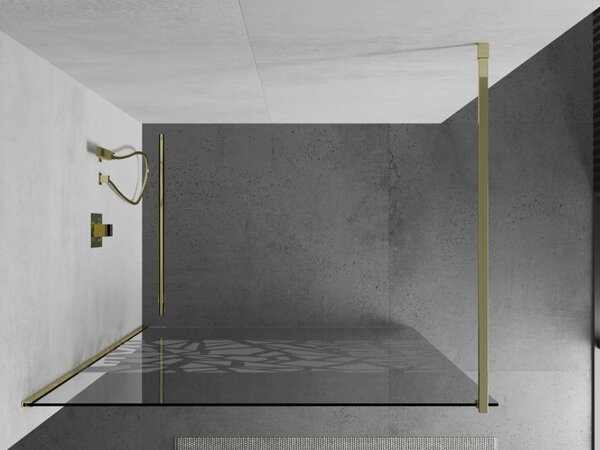 Mexen Kioto sprchová zástěna 130x200 cm 8 mm, zlatý profil, bílé provedení, 800-130-101-50-85