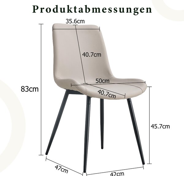 Jídelní židle, sada 4 kusů, umělá kůže, široké sedadlo, opěradlo, kovové nohy (černá, šedá)