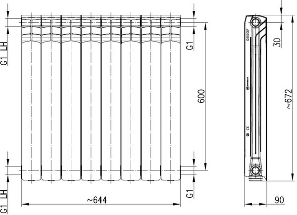KFA Armatura G600F pokojový radiátor 67.2x64.4 cm podłączenie boční bílá 772-080-44