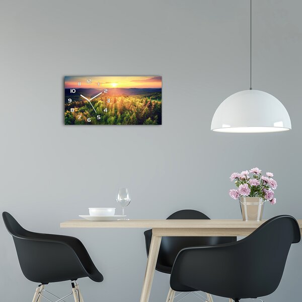Skleněné hodiny na stěnu Les západ slunce pl_zsp_60x30_f_82972520