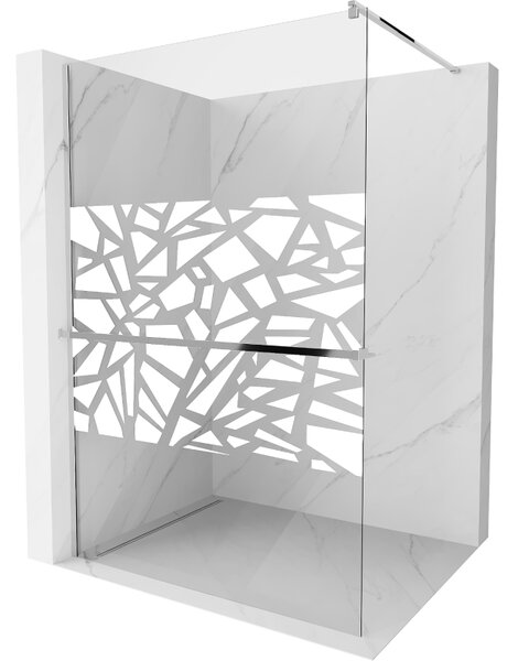Mexen Kioto+ sprchová zástěna s poličkou a kolejnicí 70 x 200 cm, Průhledné/Bílý vzor 8 mm, Chromova