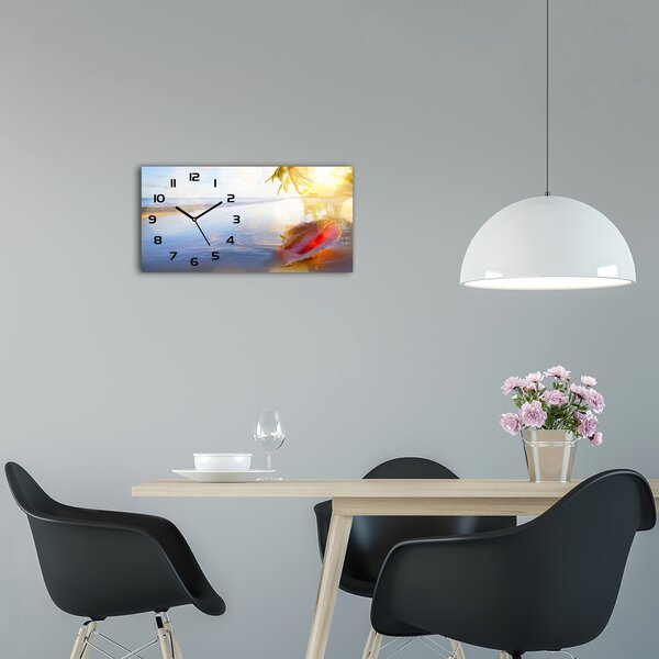 Skleněné hodiny na stěnu Mušle na pláži pl_zsp_60x30_f_83555961