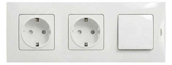 Legrand-Dvojitá zásuvka domovní SCHUKO 250V/16A a jed vypí č. 1 s rám NILOE bílá