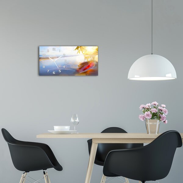 Skleněné hodiny na stěnu Mušle na pláži pl_zsp_60x30_f_83555961