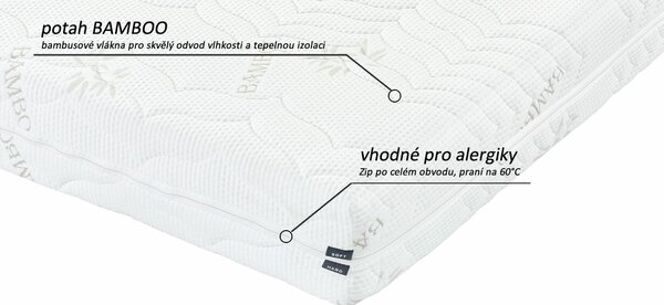 Měkká zdravotní matrace VISCO BAMBOO, 16cm, 140x200cm, 120kg, líná pěna