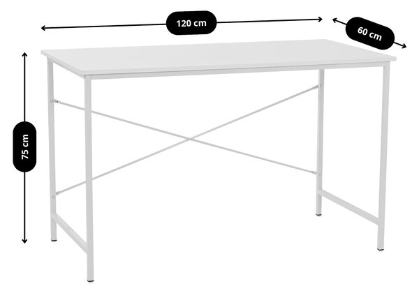 Prostorný psací stůl BORGA, bílý, 120×60 cm, s kovovými nožkami