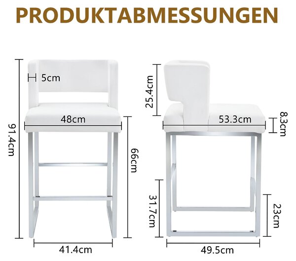 Sada dvou jídelních židlí, čalouněných, s kovovou konstrukcí, ergonomickou opěradlem, potažených umělou kůží (bílá + stříbrná)