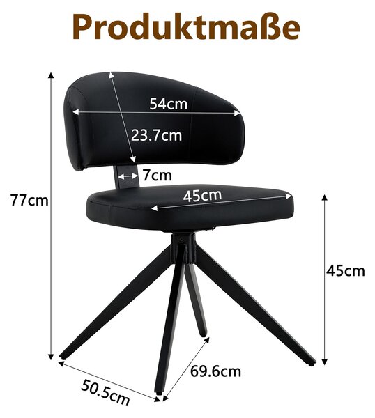 Sada dvou jídelních židlí, zakřivená opěradla, materiál: polyuretan (PU), konstrukce: kov, otočné (černá barva)