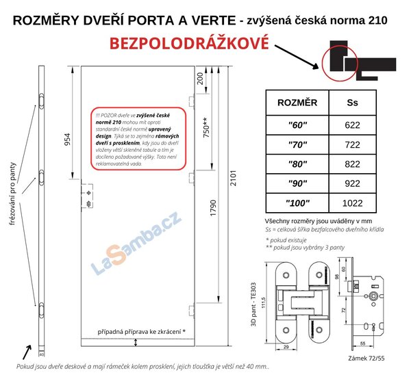 Interiérové dveře PORTA Laminát CPL 1.4 bezpolodrážkové - CPL bílá, levé "80", zámek pro BB, zvýšená CN 210