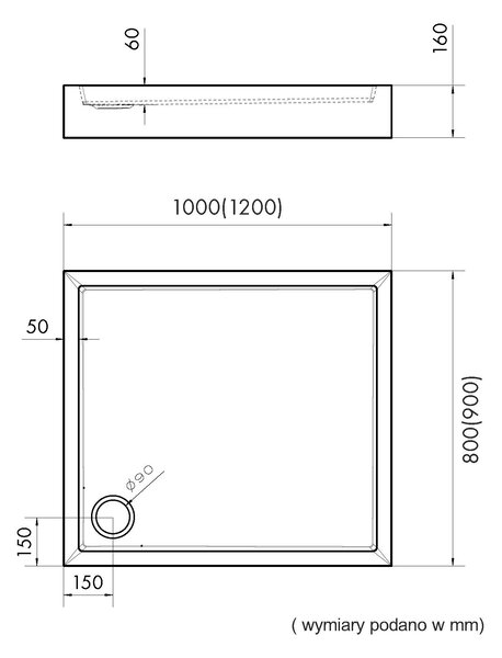 Schedpol Medium Black Mat obdélníková sprchová vanička 120x80 cm černá 3.4738/C/MG