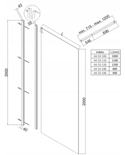 Invena Walk-In, sprchová zástěna 80X200cm, 8mm čiré sklo, chromový profil, INV-AK-32-186-O
