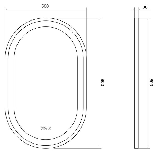 Cersanit Crea II zrcadlo 50x80 cm oválný s osvětlením s vyhřívací podložkou černá S1058–034
