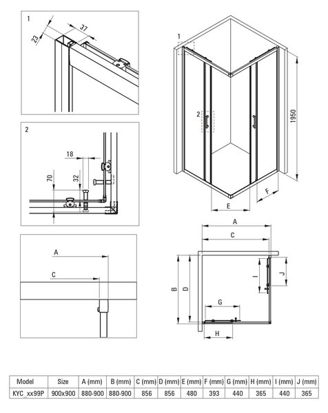 Deante Funkia Evo sprchový kout s vaničkou 90x90 cm čtvercový černá matný/průhledné sklo KYCPN099P