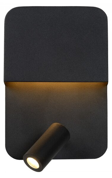 Lucide 79200/08/30 LED nástěnné svítidlo s USB portem Boxer 1x5W + 1x3W | 600lm | 3000K - černá