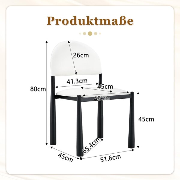 Sada dvou jídelních židlí, polokruhová opěradla, materiál: polyuretan (PU), kovové nohy, výška 80 cm (bílá)