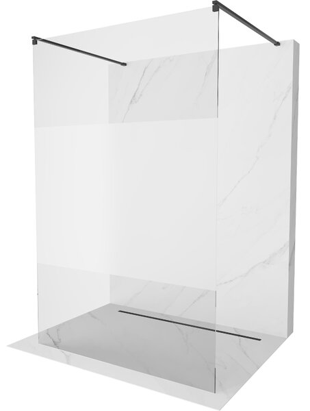 Mexen Kioto, průchozí sprchová zástěna 100 x 200 cm, 8mm čiré sklo/námraza, 2x černá stabilizační rozpěra, 800-100-002-70-35