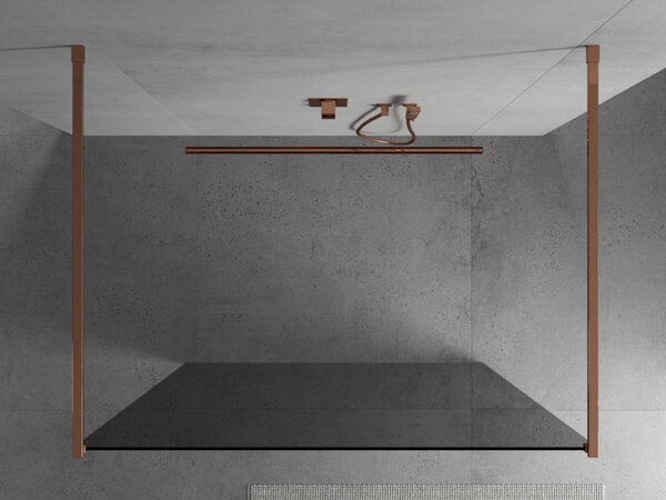 Mexen Kioto, průchozí sprchová zástěna 100 x 200 cm, 8mm šedé sklo, 2x růžové zlato stabilizační rozpěra, 800-100-002-60-40