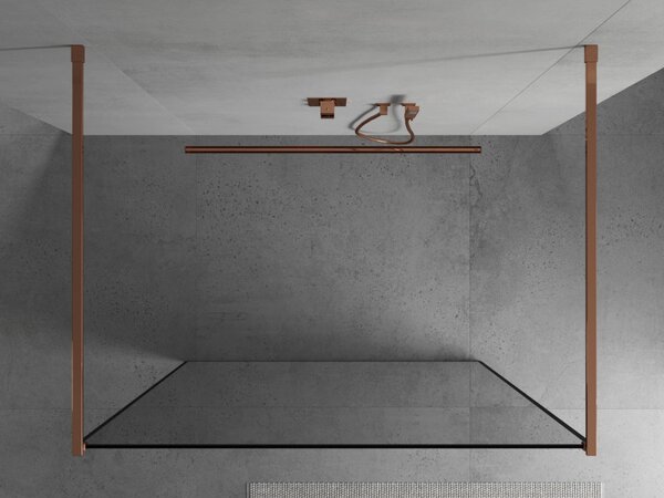 Mexen Kioto, průchozí sprchová zástěna 100 x 200 cm, 8mm sklo čiré/černý vzor, 2x růžové zlato stabilizační rozpěra, 800-100-002-60-70