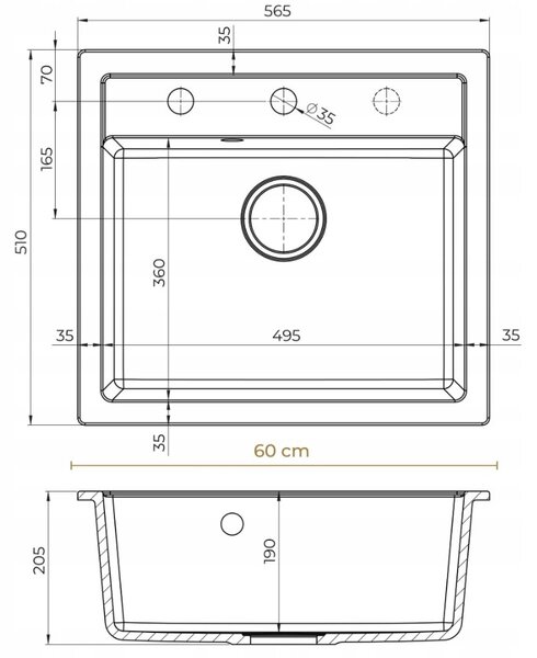 Sink Quality Ferrum, kuchyňský granitový dřez 565x510x205 mm + sifon, bílá, SKQ-FER.W.1K60.X