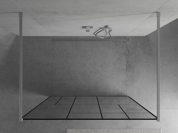 Mexen Kioto, průchozí sprchová zástěna 100 x 200 cm, 8mm sklo čiré/černý vzor, 2x chromová stabilizační rozpěra, 800-100-002-01-78