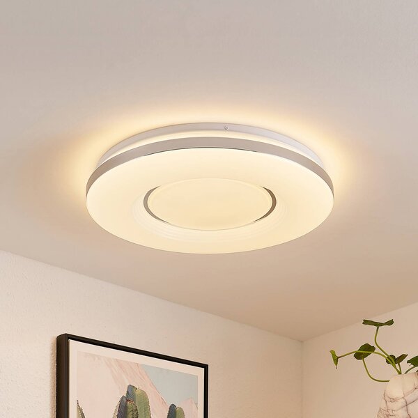 Lindby LED stropní svítidlo Robini, Ø 48 cm, stmívatelné, stmívatelný, Chrom / stříbro, Obývací pokoj / jídelna, kov, Moderní