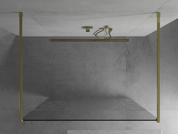 Mexen Kioto, průchozí sprchová zástěna 100 x 200 cm, 8mm sklo čiré/bílý vzor, 2x zlatá stabilizační rozpěra, 800-100-002-50-85
