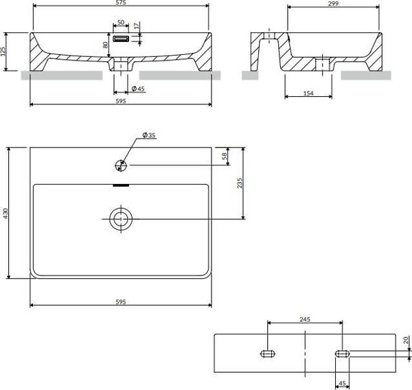 Omnires Garland umyvadlo 60x43 cm obdélníkový na pult bílá lesk GARLAND600BP
