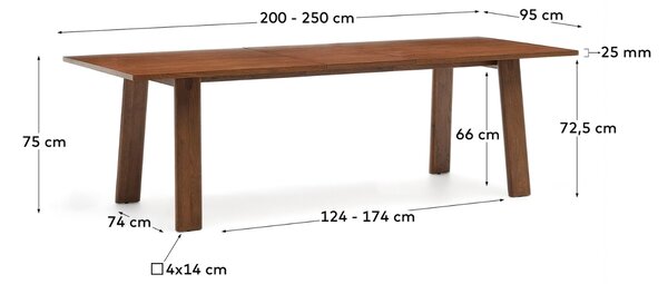 Ořechový rozkládací jídelní stůl Kave Home Arlen 200/250 x 95 cm