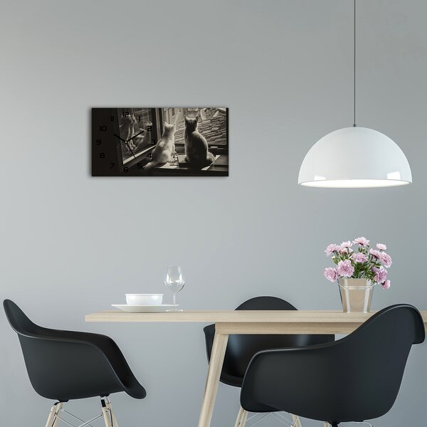 Skleněné hodiny na stěnu Kočky u okna pl_zsp_60x30_f_86646592