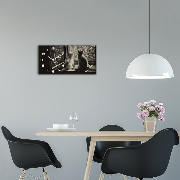 Skleněné hodiny na stěnu Kočky u okna pl_zsp_60x30_f_86646592